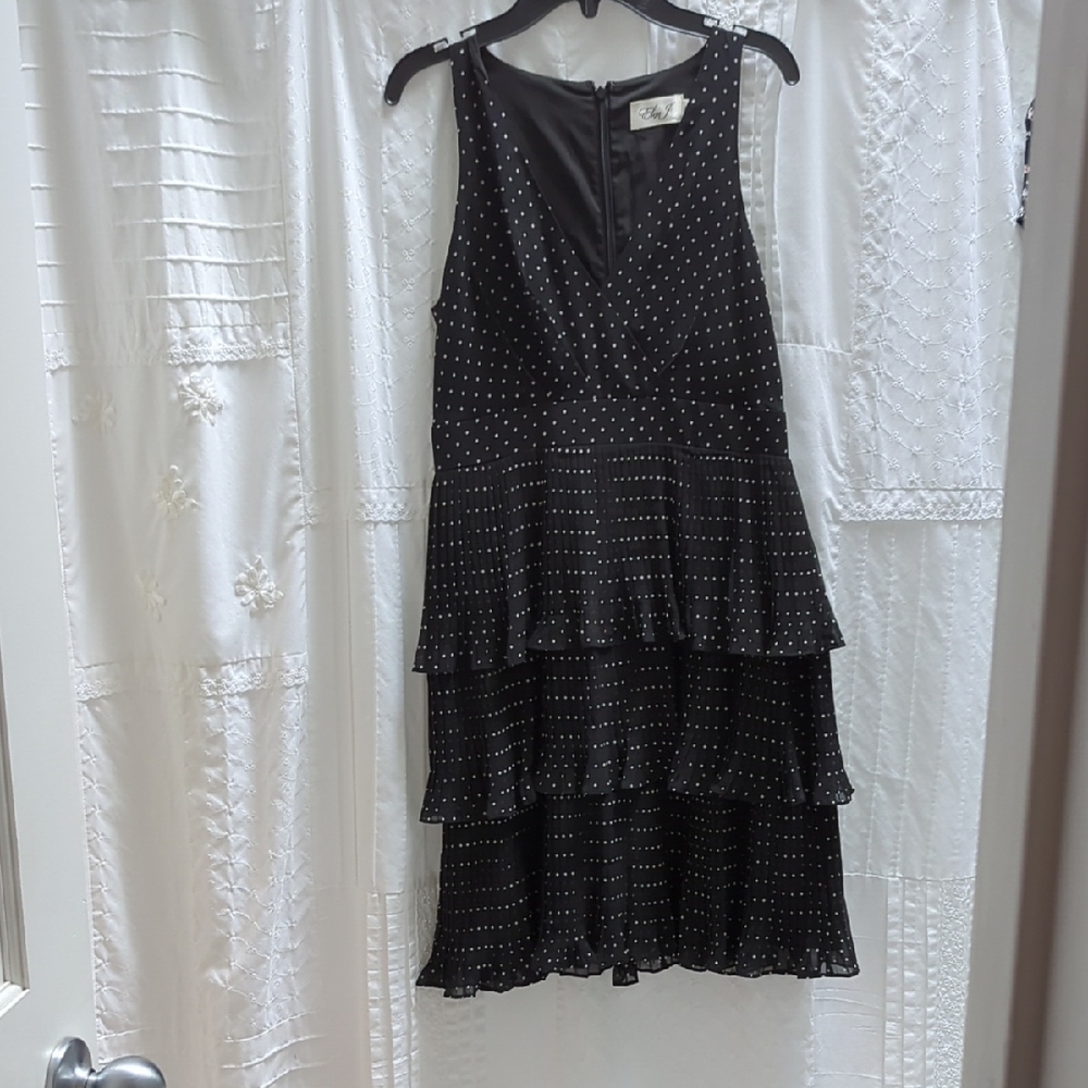 Eliza J Black and White Polka Dot Tiered Midi Dress